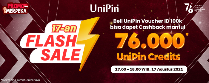 17an Flash Sale dapatkan UniPin Voucher ID dan Cashback 76.000 UC